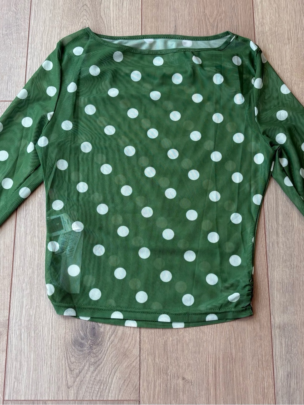 SHEIN Green Sheer Polka Dot Long-Sleeve Top